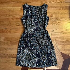 Connected Apparel Blue and White Sleeveless Sheath Dress - Size 14P